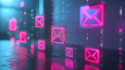 Poster - email marketing concept, email with notification alert, Direct selling project in customer list business for email