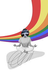 Sticker - Trend artwork sketch image composite 3D photo collage of lgbt lesbian pride rainbow young woman incognito headless racoon instead sit