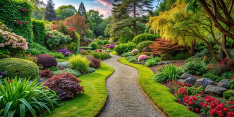 Canvas Print - A peaceful path winding through a lush garden, nature, scenic, landscape, outdoors, walkway, tranquil, serenity, peaceful