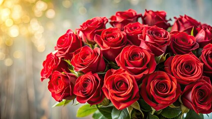 Poster - A stunning bouquet of fresh red roses , romance, love, Valentine's Day, flowers, floral arrangement, petals, bloom, gift