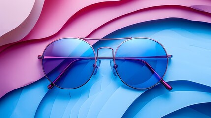 Canvas Print - Stylish Blue-Tinted Sunglasses on Vibrant Pink and Blue Background