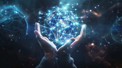 Aufkleber - Hand holding Global network connection to big data around the world.a nd tecnology internet metaverse concept 