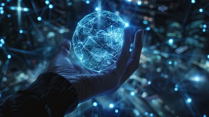 Aufkleber - Hand holding Global network connection to big data around the world.a nd tecnology internet metaverse concept 