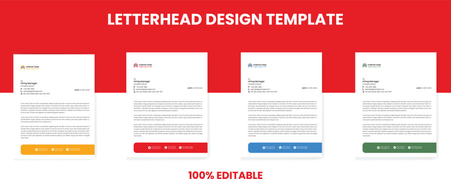 Business Letterhead design template with 4 color variations abstract corporate letterhead