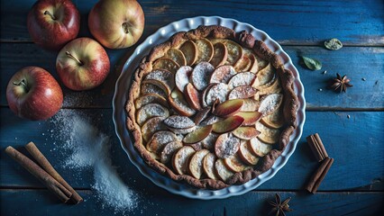 Sticker - Homemade apple pie with cinnamon and powdered sugar, perfect for autumn and summer seasons, Apple, pie, cinnamon