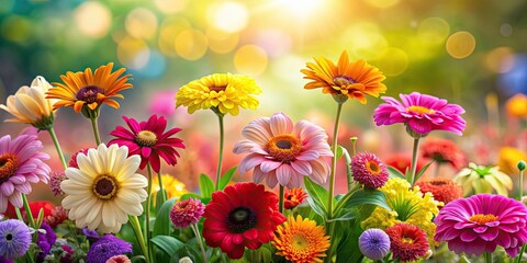 Poster - Beautiful image of colorful flowers in full bloom, floral, nature, garden, petals, vibrant, beauty, bouquet, blossoms, blooming