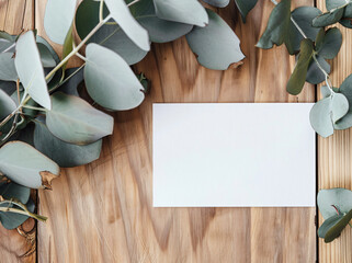 Poster - Photo of a blank card and envelope on a white background, top view. Web banner with space on the right for text 
