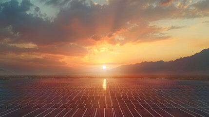 Wall Mural - Aerial view of solar panels on a sunny day power farm producing clean energy