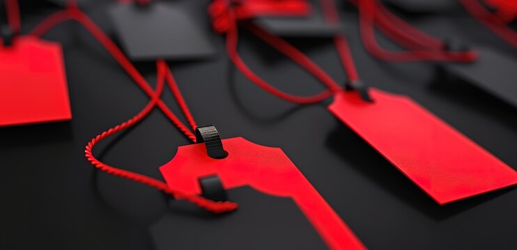 several price tags on a black background