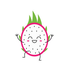 Canvas Print - Dragon fruit cute character cartoon greeting smiling face cheerful kawaii joy happy emotions icon pitahaya vector illustration.