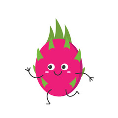 Poster - Dragon fruit running cute character cartoon pitahaya juicy sweet smiling face kawaii happy emotions icon vector illustration.