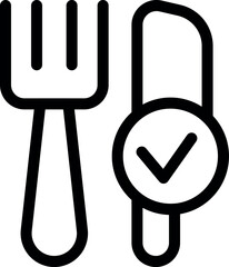 Poster - Black and white icon of approved cutlery showing a fork and knife with a check mark