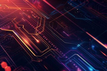 Fototapete - A sleek and futuristic technology background with glowing lines, circuit patterns, and a dark, modern color scheme