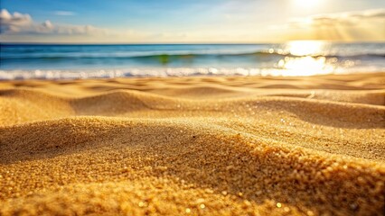 Sticker - Close-up of fine, golden sand on a beach , texture, sand, close-up, fine, golden, beach, natural, background, grains, surface