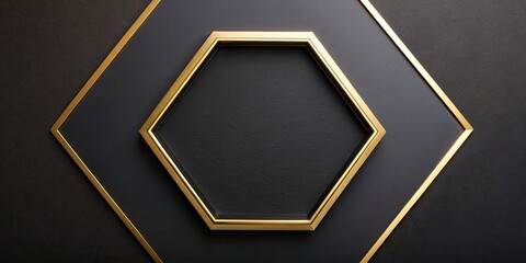 Wall Mural - Black hexagon pattern with golden outlines, geometric, abstract, background, texture, design, elegant, modern, luxury