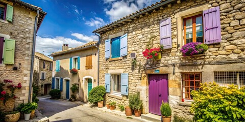 Sticker - Charming Proven?al village with stone houses and colorful shutters, Provence, France, village, typical, southern