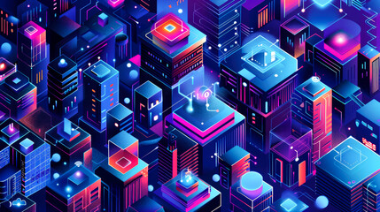 Wall Mural - background digital isometric of city