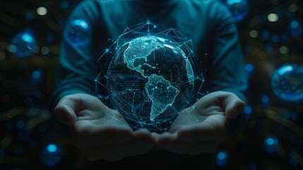 Aufkleber - Hand holding Global network connection to big data around the world.a nd tecnology internet metaverse concept 