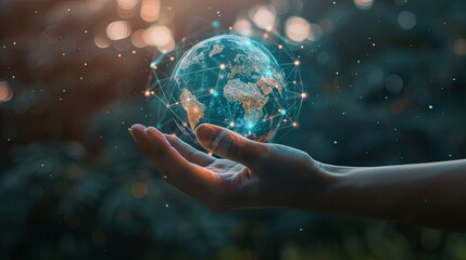 Aufkleber - Hand holding Global network connection to big data around the world.a nd tecnology internet metaverse concept 