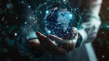 Aufkleber - Hand holding Global network connection to big data around the world.a nd tecnology internet metaverse concept 