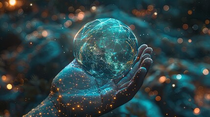 Aufkleber - Hand holding Global network connection to big data around the world.a nd tecnology internet metaverse concept 