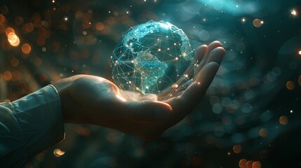 Aufkleber - Hand holding Global network connection to big data around the world.a nd tecnology internet metaverse concept 