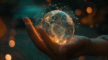 Aufkleber - Hand holding Global network connection to big data around the world.a nd tecnology internet metaverse concept 