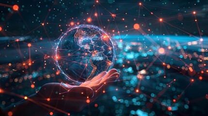 Aufkleber - Hand holding Global network connection to big data around the world.a nd tecnology internet metaverse concept 