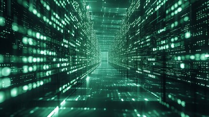 Poster - A matrix-style 3D network of code in a dark room AI generated illustration