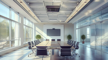Poster - Modern Conference Room with Cassette Air Conditioners Enhancing Productivity