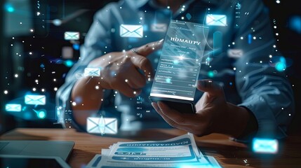 Aufkleber - invoice and online digital statements concept. businessman using smartphone with invoice icons on virtual screen