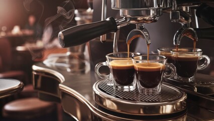 Sticker - A coffee being poured into two cups on a table, AI