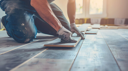 Wall Mural - A man installing floating floor