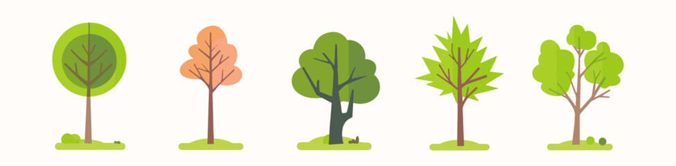 tree and leaf collection hand drawn flat design element. botanical set of bare trees and ones with l