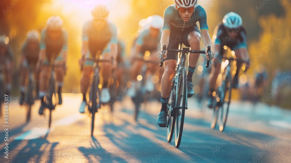Competitive Cycle Racing Cyclists in a race, competing on a rural road. The dynamic and focused ...