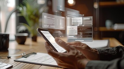 Aufkleber - Invoice and online digital statements concept. Businessman using smartphone with invoice icons on virtual screen