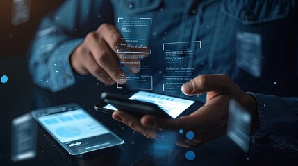 Aufkleber - Invoice and online digital statements concept. Businessman using smartphone with invoice icons on virtual screen