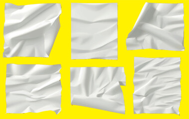 Wall Mural - A bunch of folded blank posters and white paper with cross-creases laying on yellow background. Modern realistic template of folded leaflets, flyers, and documents.