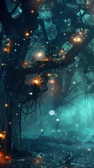 Sticker - Green magical forest background with lights