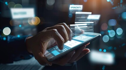 Poster - Invoice and online digital statements concept. Businessman using smartphone with invoice icons on virtual screen 