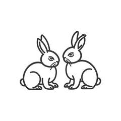 Bunnies minimalist line art icon logo symbol black color only