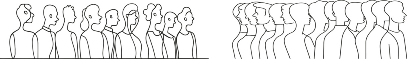 Aufkleber - A continuous one line drawing depicting a crowd at a concert or meeting.