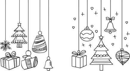 Poster - In a continuous line, there are candy balls, christmas trees, gift boxes, stars, and bells.