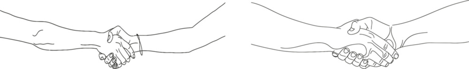 Aufkleber - Two people shaking hands in one line. Concept of a handshake.