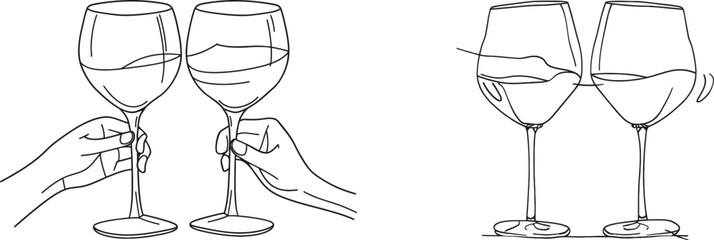 Poster - Modern outline contour glasses of wine sketch on a white background.