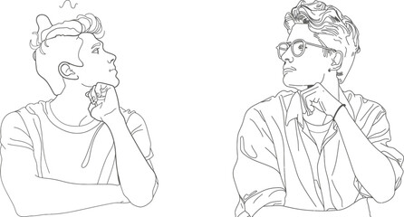 Aufkleber - Drawing of one line art of businessman thinking. Illustration of modern businessman.