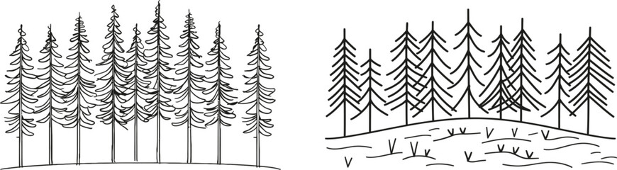 Poster - The pine tree continuous line drawing art, tree line drawings of nature, drawing a forest with trees, minimal line works. Tree line drawing art. The pine tree continuous line drawing art.