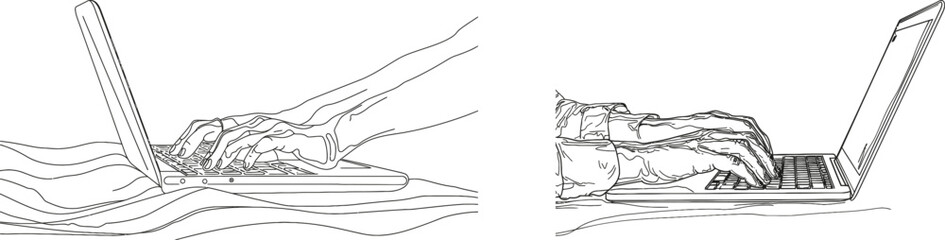 Fototapete - A continuous line drawing of hands type on a laptop for business office work or social media concept.