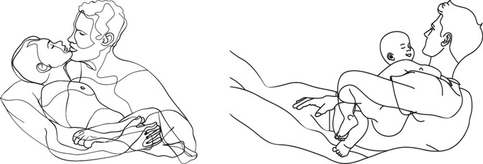 Poster - Then I created the continuous one line drawing of the couple in love. It is a minimalist design with simplicity hand drawn on a white background.