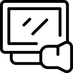 Poster - Computer screen displaying a warning message, with a loudspeaker icon attached, indicating an important audio alert